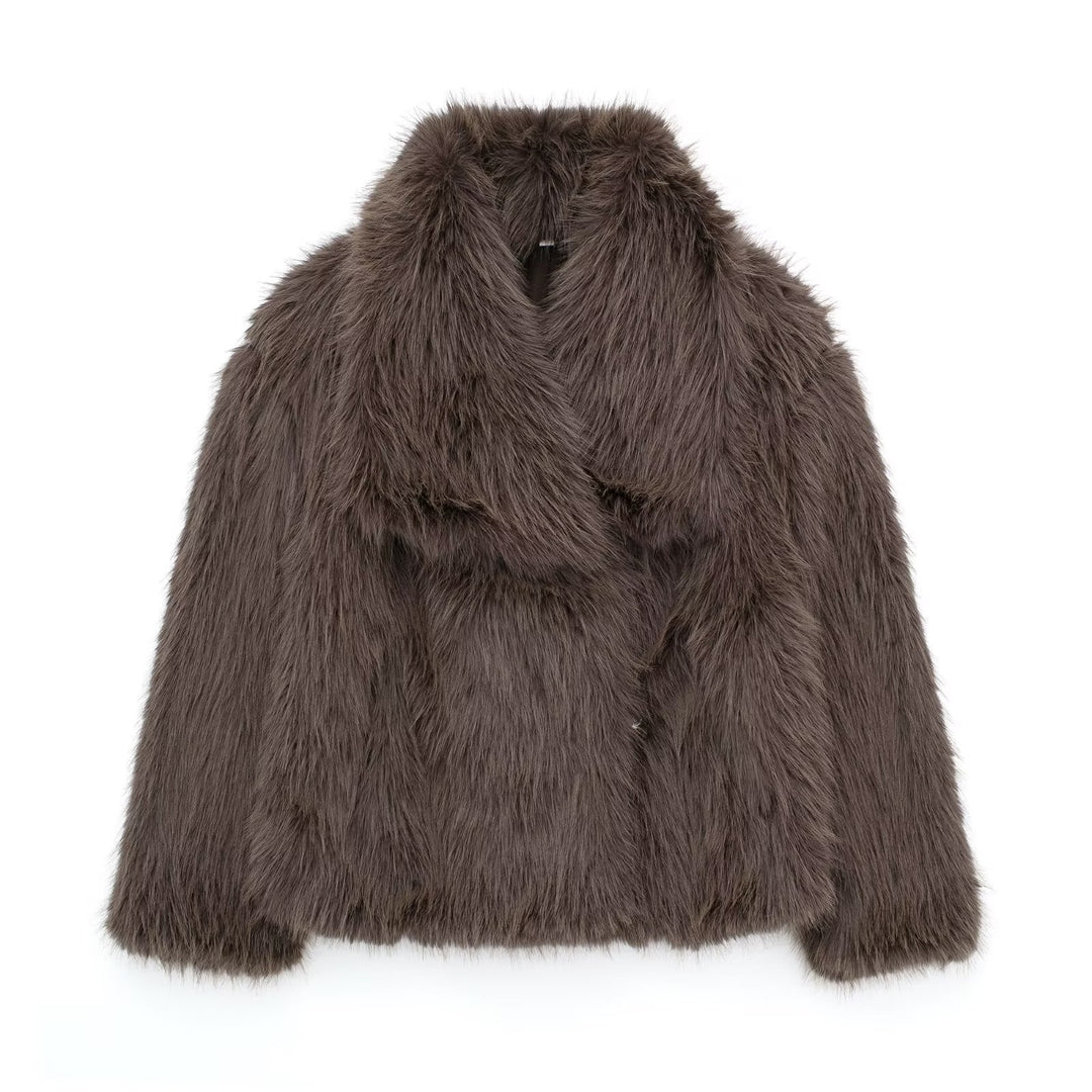 Korte teddyjas voor dames met revers, zacht en warm voor de winter
