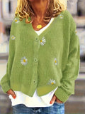 Maribel | Geborduurde Bloemen Knop-Front Cardigan