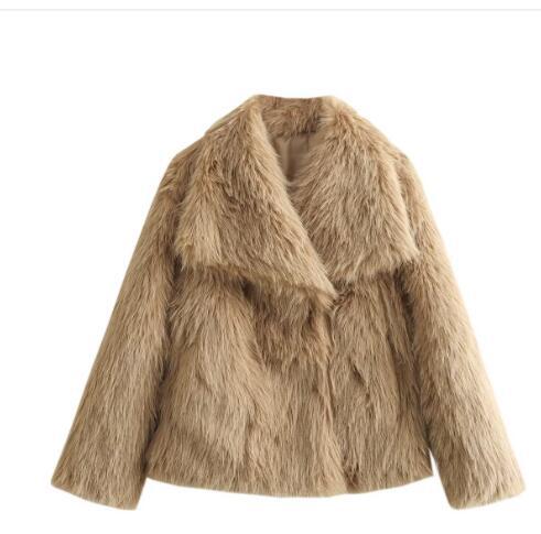 Korte teddyjas voor dames met revers, zacht en warm voor de winter