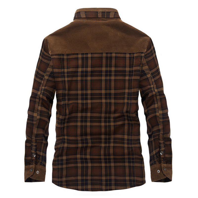 Geruite herenwinterjas van katoen met fleece in militaire stijl