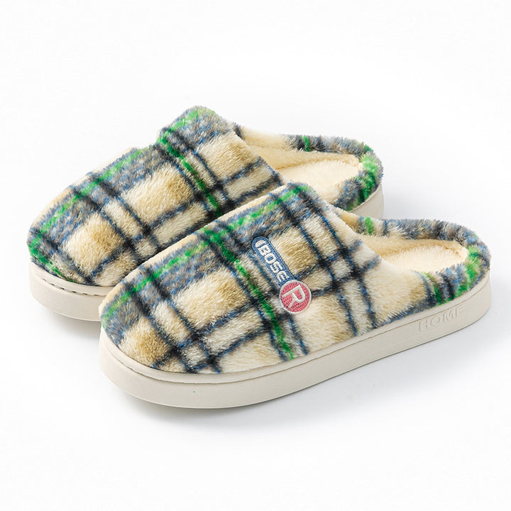 Geruite pantoffels voor dames, warm gevoerd met antislipzool