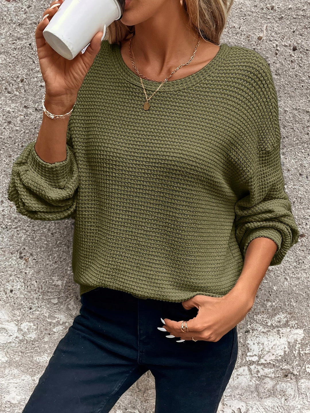 Carly | Ontspannen Wafelbrei Sweater