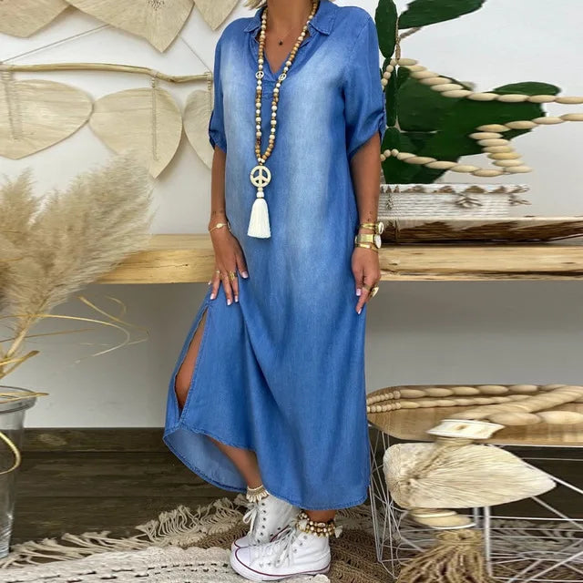 Alliah | Elegante Midi Mouwen V-Hals Effen Jurk