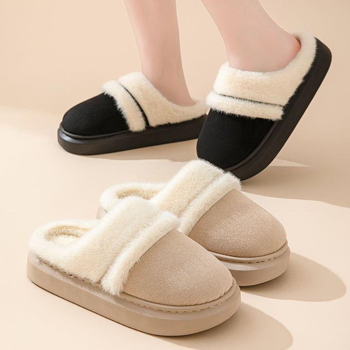 Warme pantoffels voor dames met dikke zool en pluche voering