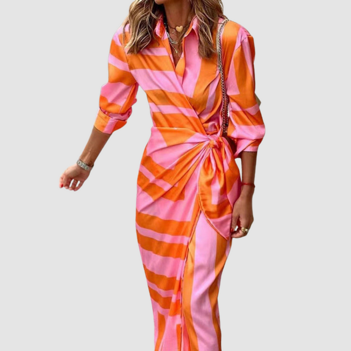 Andrea | Elegante Gestreepte Lange Jurk