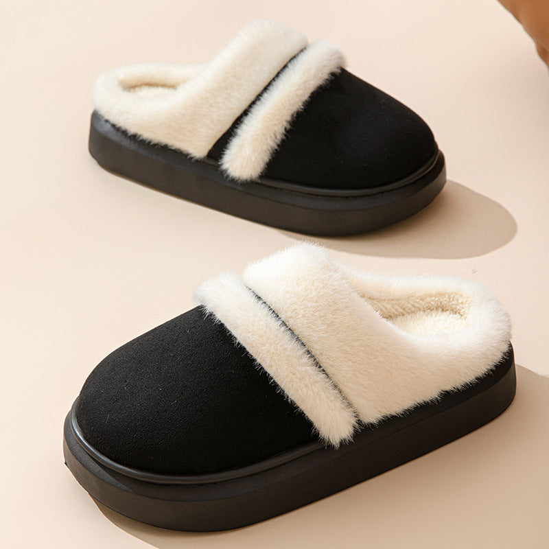 Warme pantoffels voor dames met dikke zool en pluche voering
