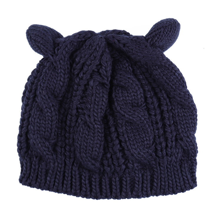 Handgebreide muts met kattenoortjes, warm en schattig