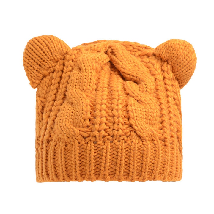 Handgebreide muts met kattenoortjes, warm en schattig