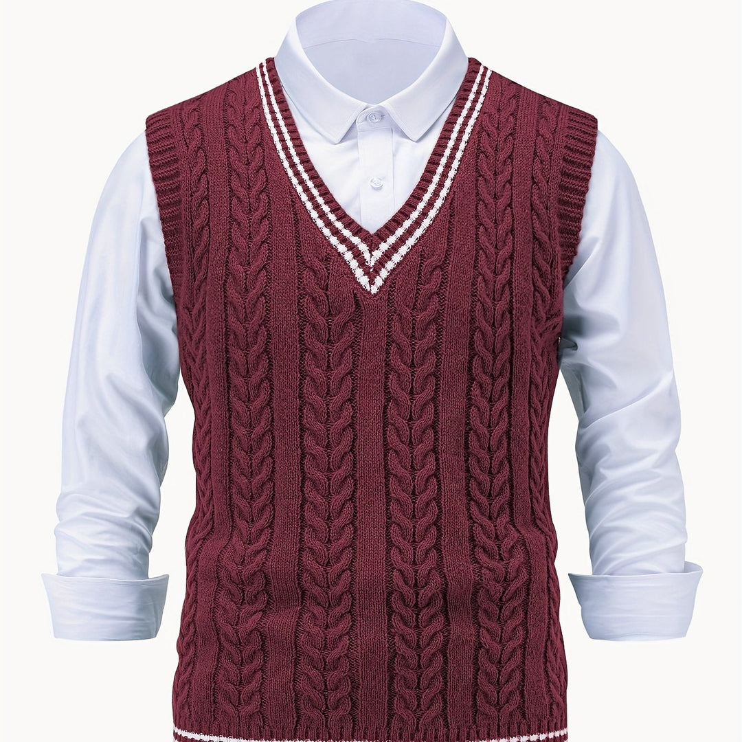 Gideon | Kabelgebreide V-Hals Sweater Vest