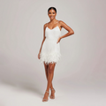 Eloise | Jurk met franjes en verenzoom voor feesten