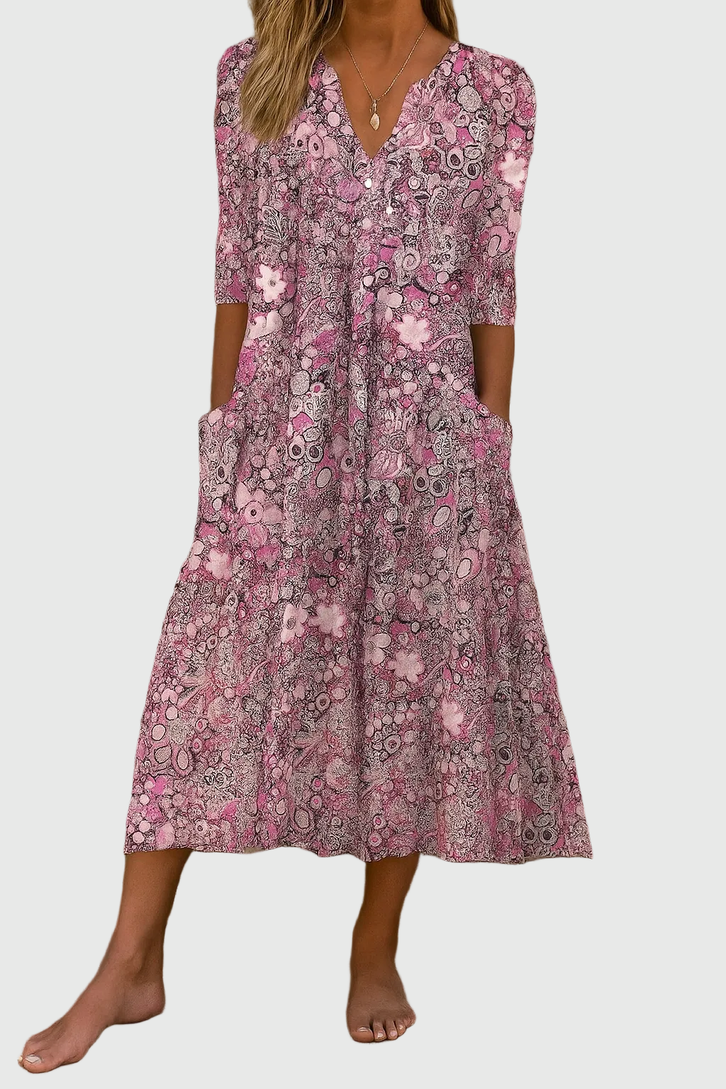 Karlie | Gracieuze V-Hals Elegantie Midi Jurk