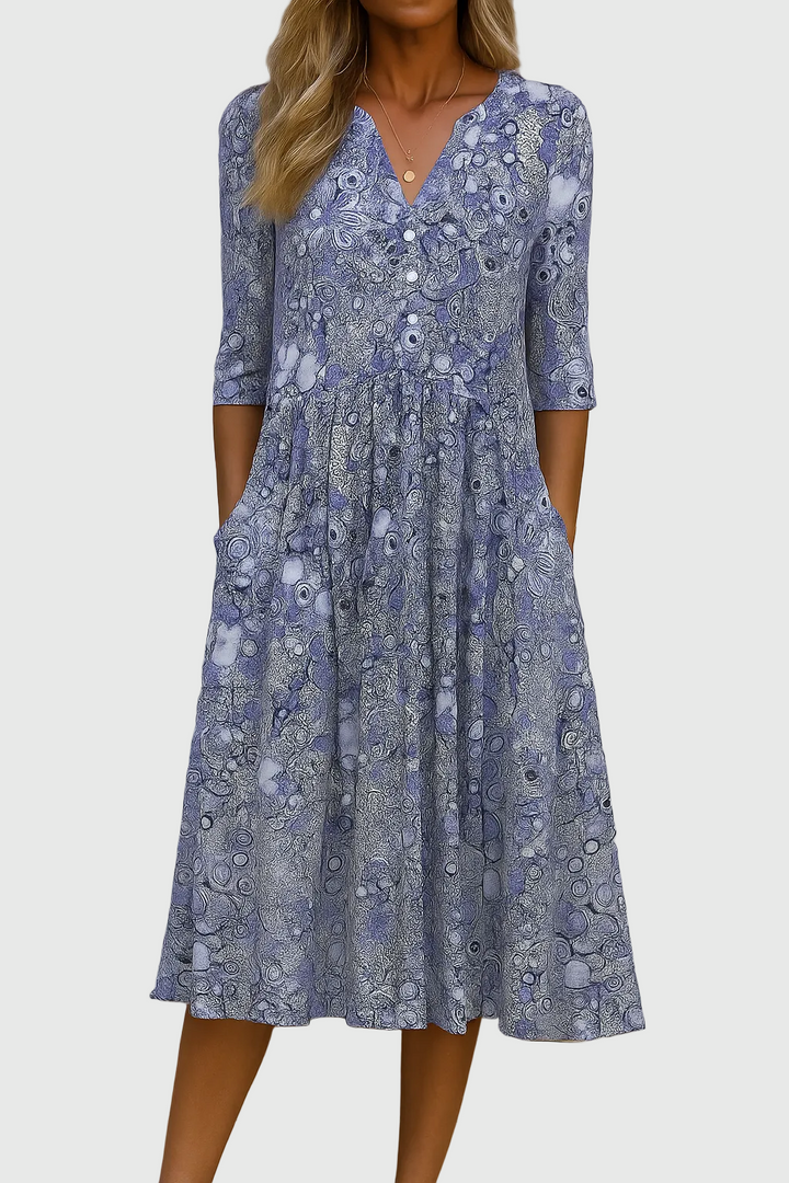Karlie | Gracieuze V-Hals Elegantie Midi Jurk
