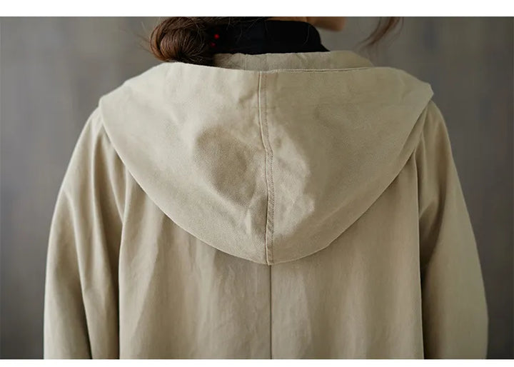 Dames Oversized Trenchcoat met Capuchon en Lange Snit
