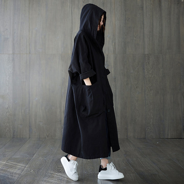 Dames Oversized Trenchcoat met Capuchon en Lange Snit