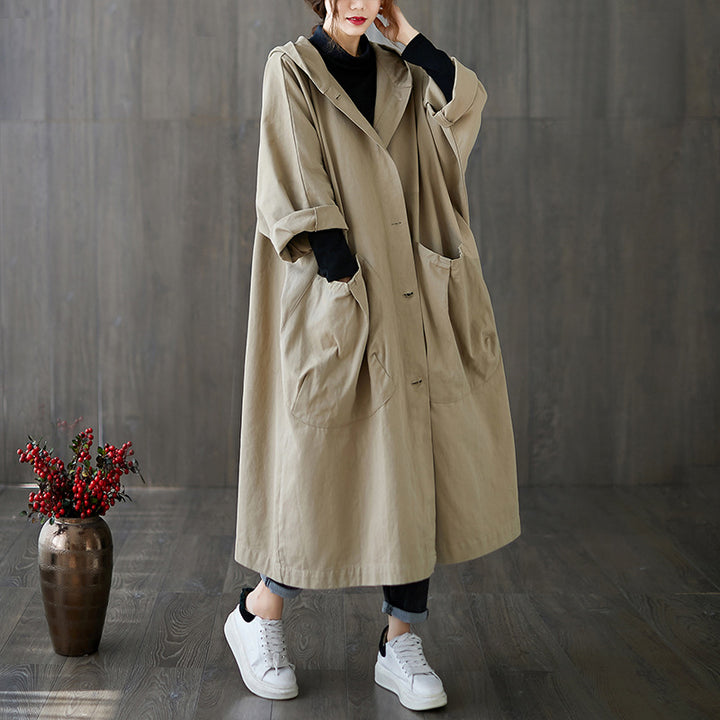 Dames Oversized Trenchcoat met Capuchon en Lange Snit