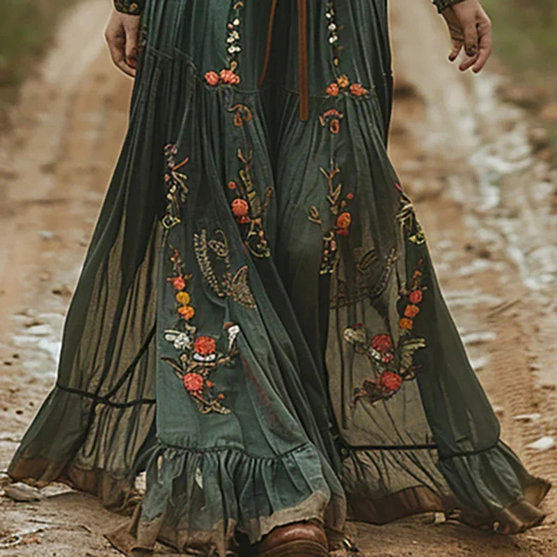 Rosetta | Geborduurde Boheemse Maxi Jurk