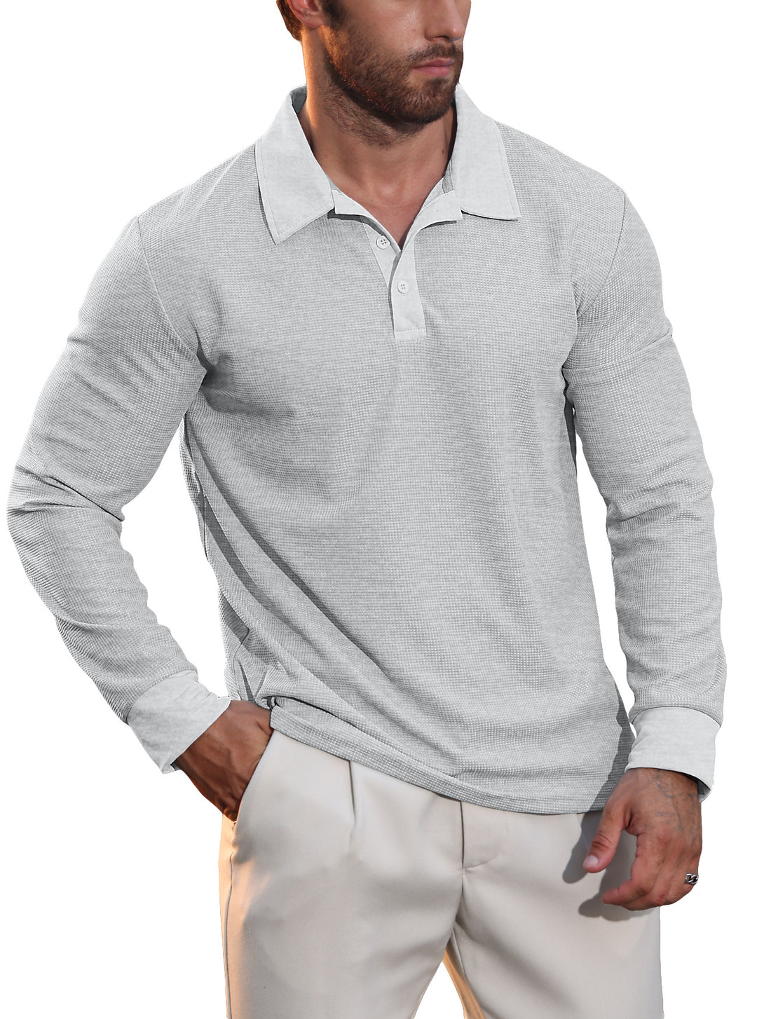 Gareth | Getextureerde Lange Mouwen Polo Shirt