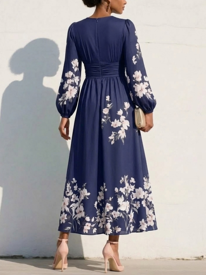 Monroe | V-Hals Chiffon Bloemen Midi Jurk