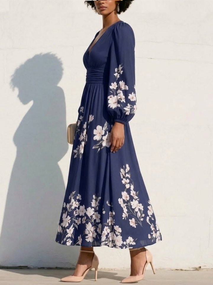 Monroe | V-Hals Chiffon Bloemen Midi Jurk