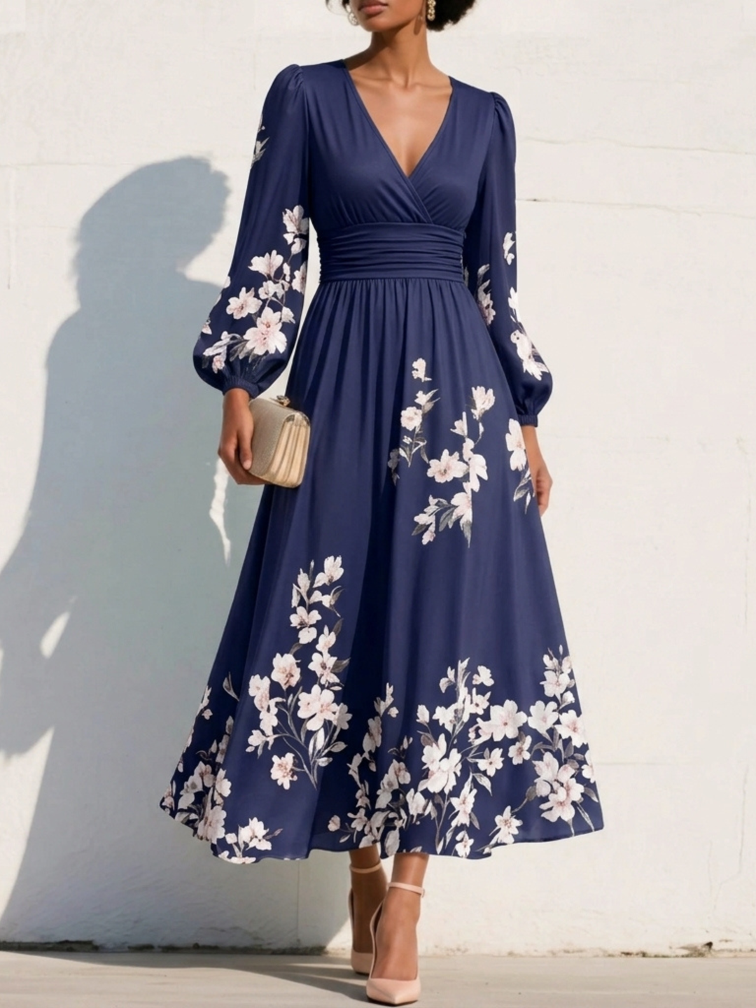Monroe | V-Hals Chiffon Bloemen Midi Jurk
