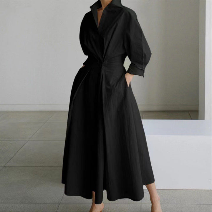 Alora | Elegante Maxi Jurk met Vooroverlap en Kraag