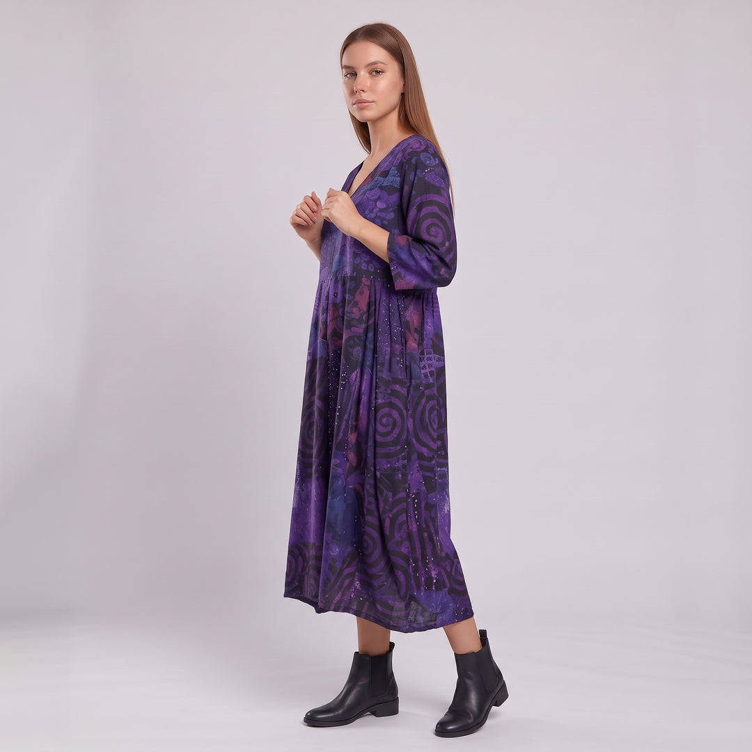 Romy | Vintage Patch Lange Mouw Casual Jurk
