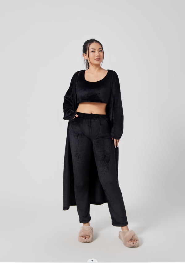 Driedelige loungeset voor dames met croptop, broek en lang vest