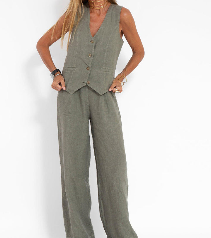 Lauren | Mouwloze V-Hals Vest &amp; Brede Pantalon Set