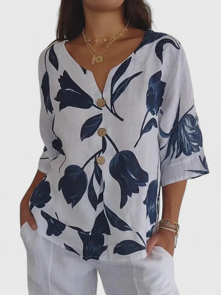 Fleur | Ontspannen Bloemen V-Hals Blouse