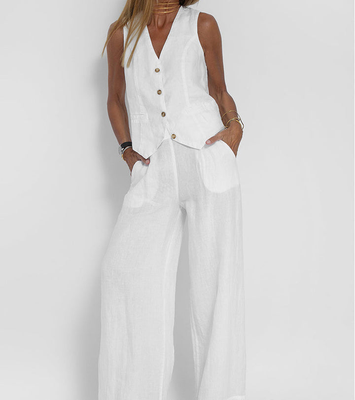 Lauren | Mouwloze V-Hals Vest &amp; Brede Pantalon Set