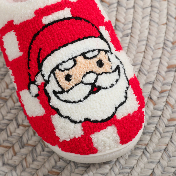Geruite kerstsloffen met kerstman, pluizig en antislip