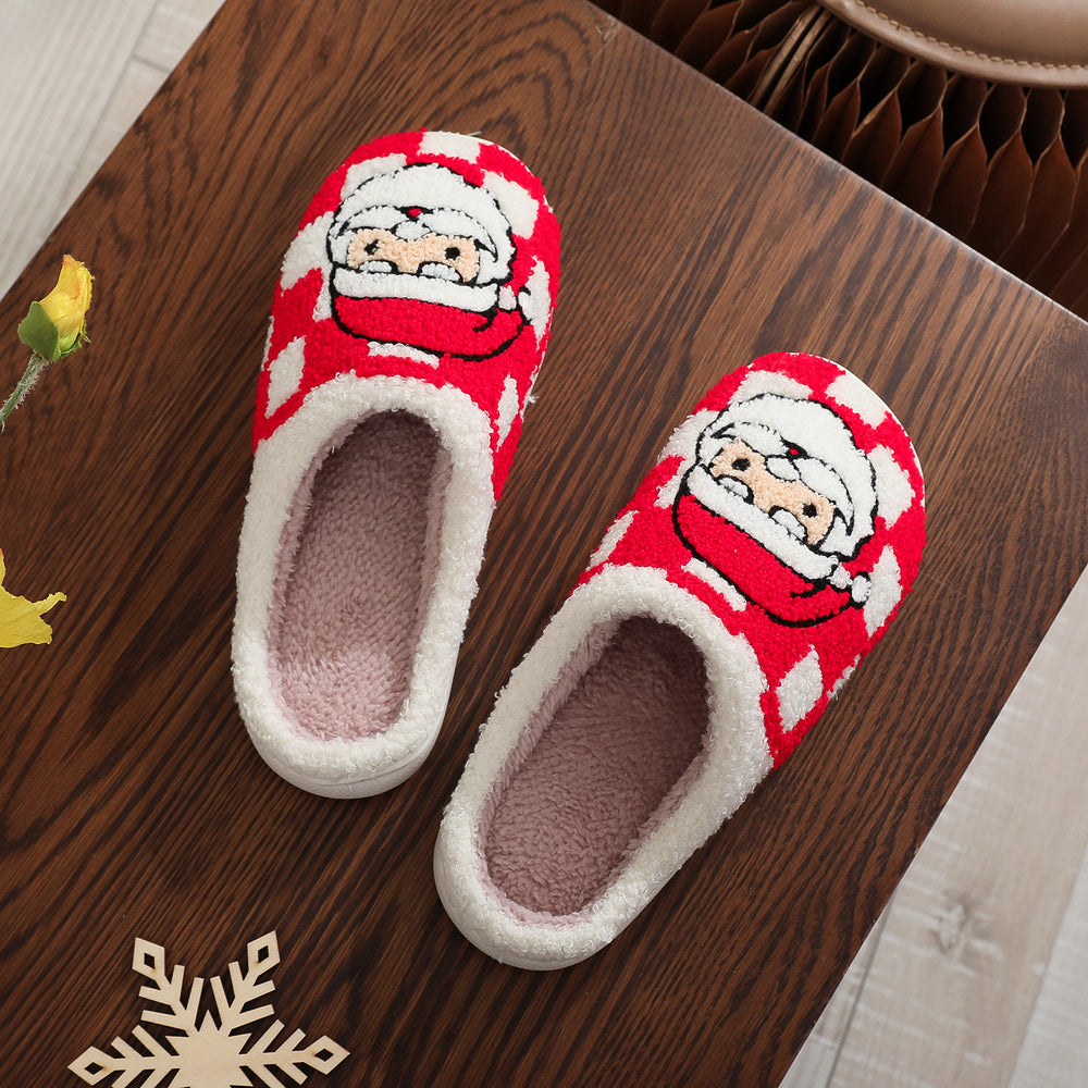Geruite kerstsloffen met kerstman, pluizig en antislip