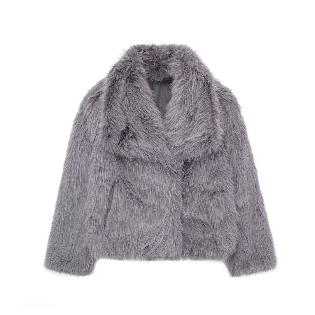 Korte teddyjas voor dames met revers, zacht en warm voor de winter
