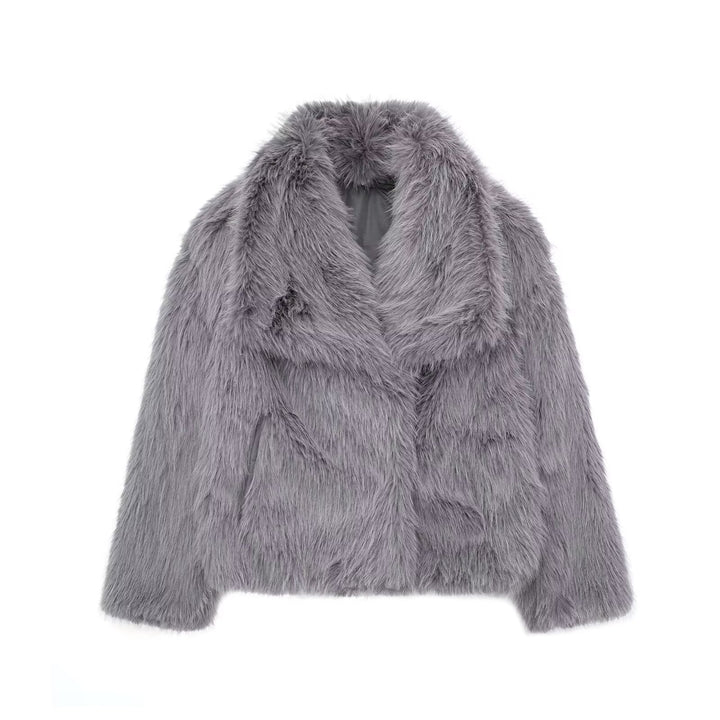 Korte teddyjas voor dames met revers, zacht en warm voor de winter