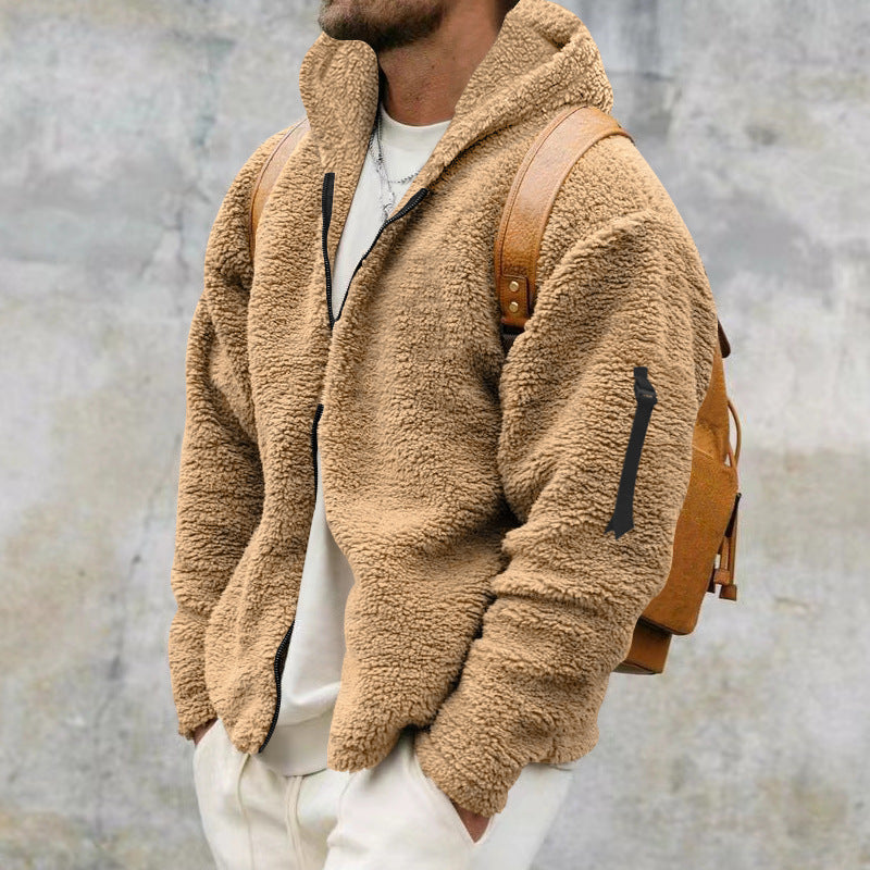 Teddy jas heren met capuchon, omkeerbaar en warm
