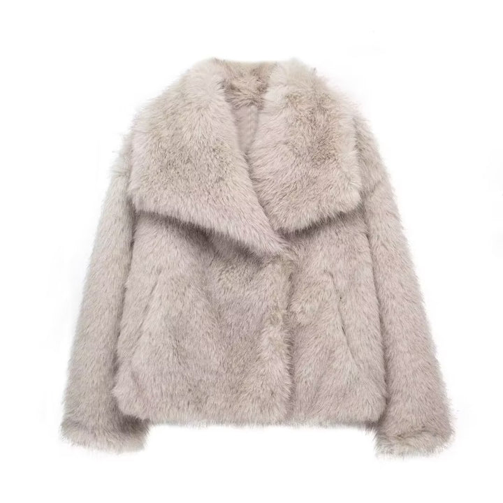 Korte teddyjas voor dames met revers, zacht en warm voor de winter