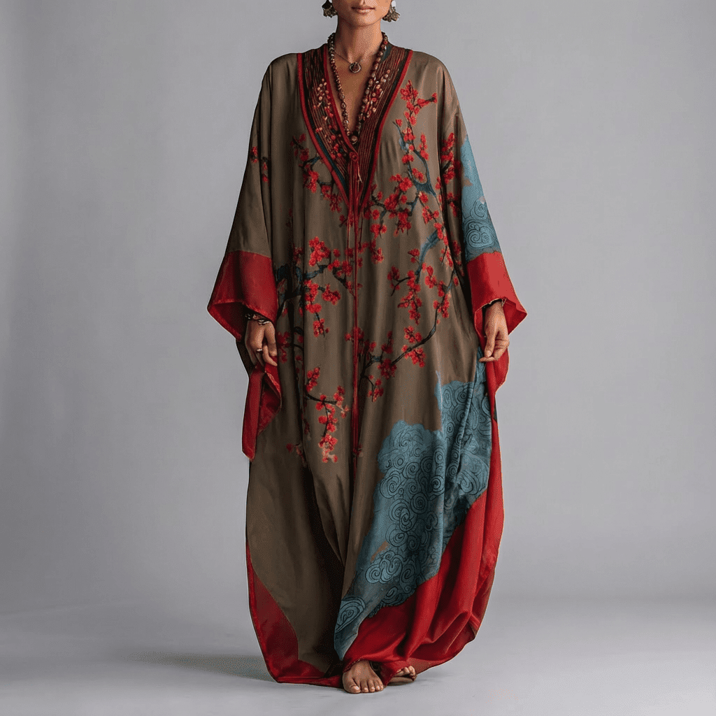 Valerie | Bloesem Batwing Mouw Maxi Jurk