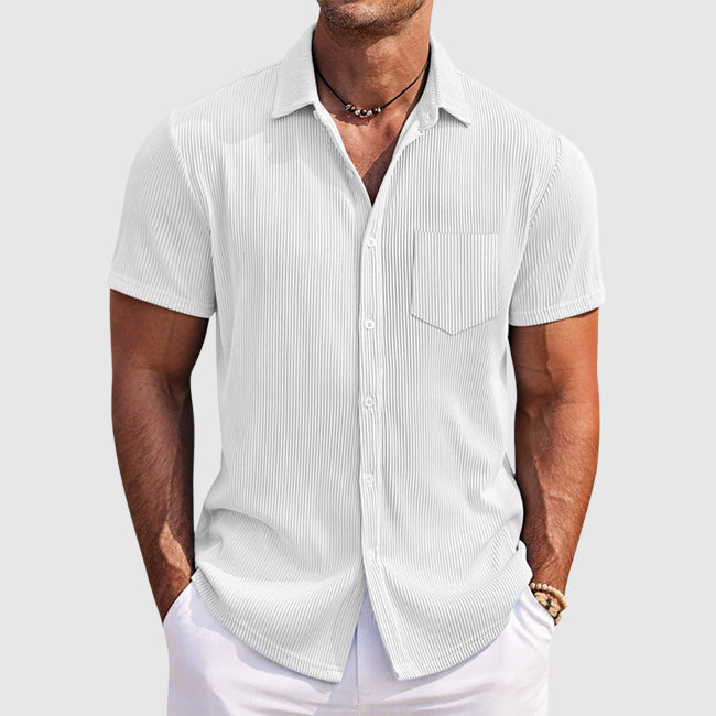 Maxwell | Textured Korte Mouwen Knop Shirt
