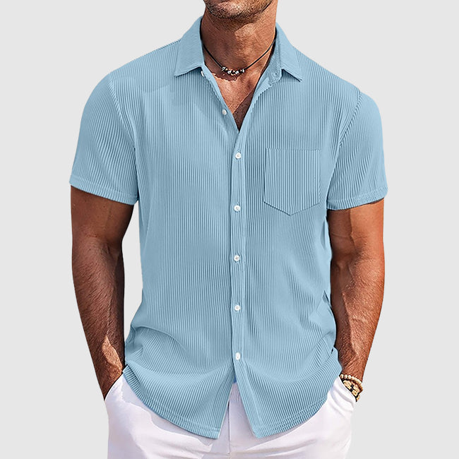 Maxwell | Textured Korte Mouwen Knop Shirt