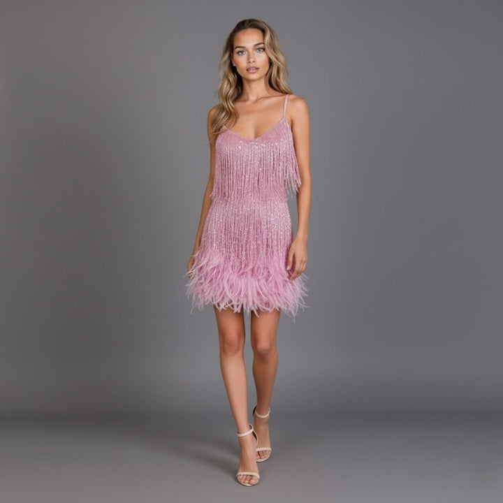 Anastasia | Fringe &amp; Feather Party Jurk